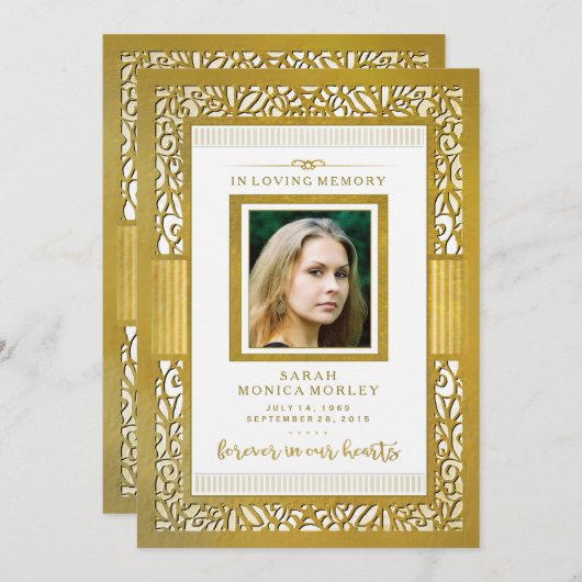 エレガント金ゴールド縁ど写真ありがとうご覧の通り – Here Soon サンキューカード (正面/裏面)