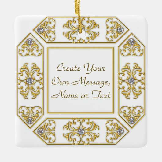 エレガント金ゴールド縁ど施飾アクセント セラミックオーナメント (正面)