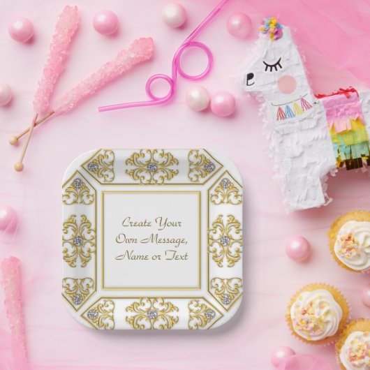 エレガント金ゴールド縁ど施飾アクセント ペーパープレート (パーティー)