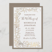 エレガント金ゴールド繊細な花クリスチャン結婚ズ 招待状 (正面/裏面)