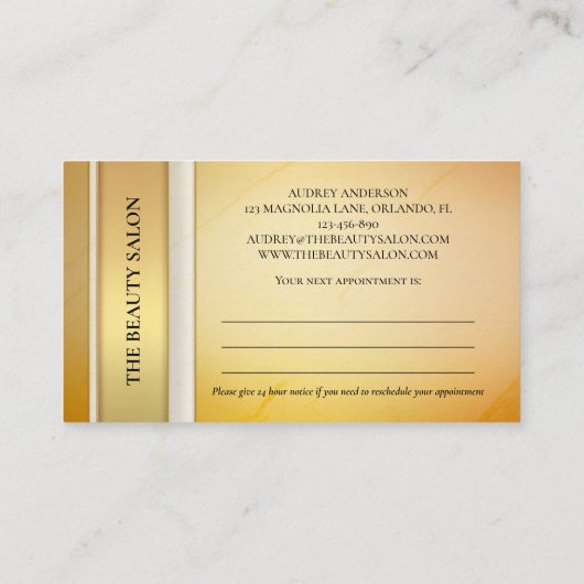 エレガント金ゴールド美しいアポイントメント名刺 予約カード (裏面)
