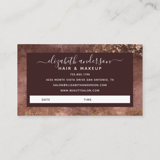 エレガント金ゴールド美容師サロンアポイントメントブシン 名刺 (裏面)