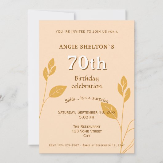 エレガント金ゴールド群植物第70誕生日 招待状