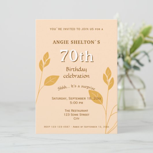 エレガント金ゴールド群植物第70誕生日 招待状 (スタンド正面)