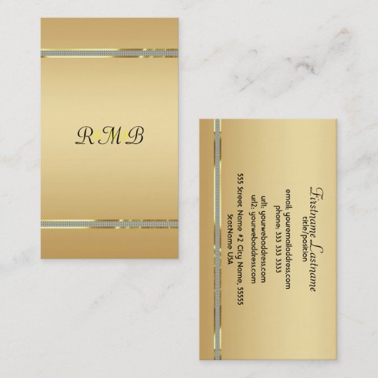 エレガント金ゴールド背景、グリッターアクセント 名刺 (正面/裏面)