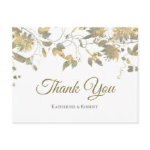 エレガント金ゴールド花つる植物ありがとうはがき