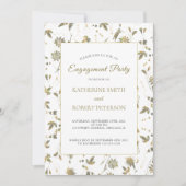 エレガント金ゴールド花つる植物婚約 招待状 (正面)