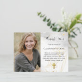 エレガント金ゴールド花写真葬式 サンキューカード (スタンド正面)