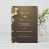 エレガント金ゴールド花誕生会モダン 招待状 (スタンド正面)