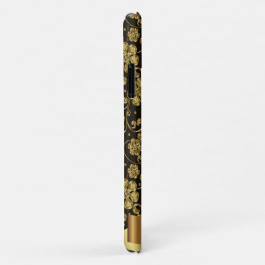 エレガント金ゴールド花，黒 – パーソナライズされた Case-Mate iPhoneケース (裏面/右)