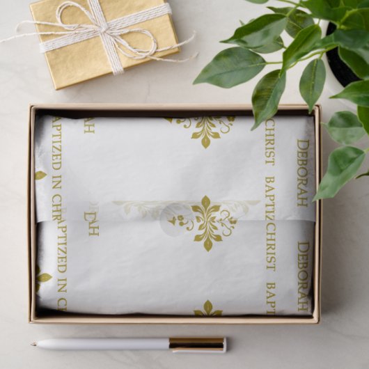エレガント金ゴールド華美クロスバプテスマ 薄葉紙 (ギフト)