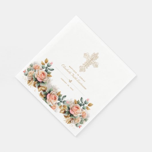 エレガント金ゴールド華美クロスフローラバプテスマ スタンダードランチョンナプキン (角)