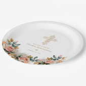 エレガント金ゴールド華美クロスフローラバプテスマ ペーパープレート (アングル)