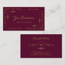エレガント金ゴールド華美コーナーバーガンディ装飾品 名刺