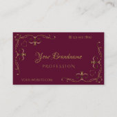 エレガント金ゴールド華美コーナーバーガンディ装飾品 名刺 (正面)