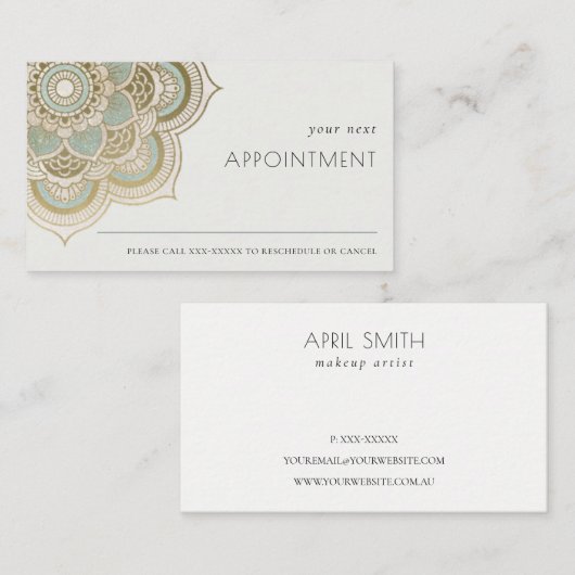 エレガント金ゴールド華美ティール（緑がかった色）アクアマンダラアポイントメント 名刺 (正面/裏面)