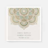 エレガント金ゴールド華美ティール(緑がかった色)ターコイズマンダラ結婚ス スタンダードカクテルナプキン (正面)