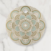 エレガント金ゴールド華美ティール（緑がかった色）ターコイズマンダラ結婚ス フェイバータグ (裏面)