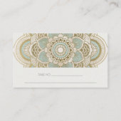 エレガント金ゴールド華美ティール（緑がかった色）ターコイズマンダラ結婚ス プレイスカード (裏面)