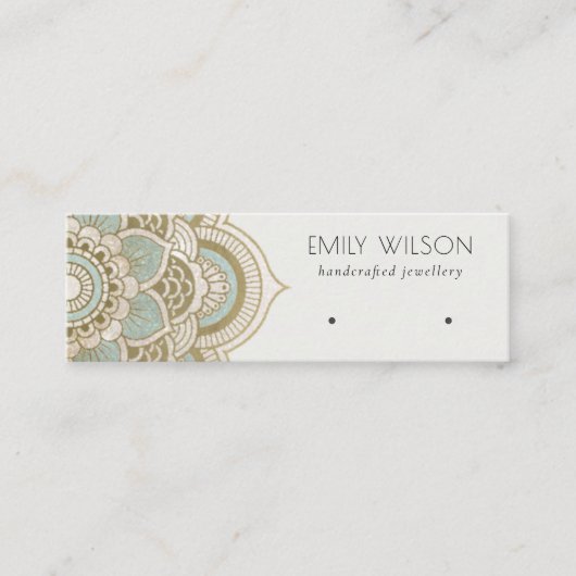エレガント金ゴールド華美ティール（緑がかった色）マンダライヤリングディスプレイ スキニー名刺 (正面)