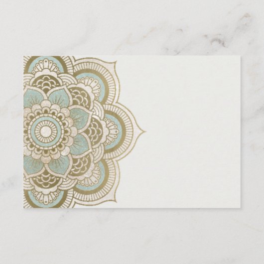 エレガント金ゴールド華美ティール(緑がかった色)マンダラウェディングレセプション エンクロージャーカード (裏面)