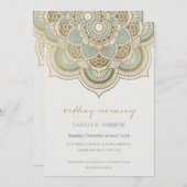 エレガント金ゴールド華美ティール（緑がかった色）マンダラウェディング招待 サンキューカード (正面/裏面)