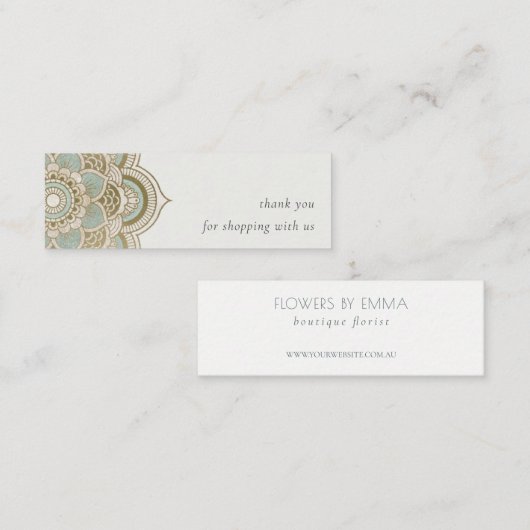 エレガント金ゴールド華美ティール（緑がかった色）マンダラサンキュー スキニー名刺 (正面/裏面)