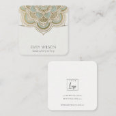 エレガント金ゴールド華美ティール(緑がかった色)マンダラネックレスディスプレイ スクエア名刺 (正面/裏面)