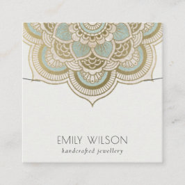 エレガント金ゴールド華美ティール（緑がかった色）マンダラネックレスディスプレイ スクエア名刺