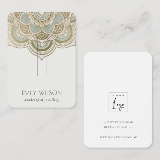 エレガント金ゴールド華美ティール（緑がかった色）マンダラヘアピンディスプレイ 名刺 (正面/裏面)