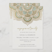 エレガント金ゴールド華美ティール(緑がかった色)婚約招待状 サンキューカード (正面/裏面)