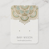 エレガント金ゴールド華美ティール(緑がかった色)3イヤリングディスプレイ 名刺 (正面)