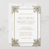 エレガント金ゴールド華美デザインオンホワイトダマスク 招待状 (正面)