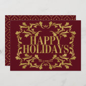 エレガント金ゴールド華美ハッピーホリデーズクリスマスカード シーズンカード (正面/裏面)