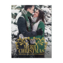 エレガント金ゴールド華美メリークリスマス写真はがき