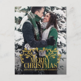 エレガント金ゴールド華美メリークリスマス写真はがき シーズンポストカード