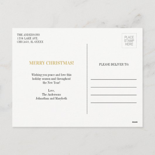 エレガント金ゴールド華美メリークリスマス写真はがき シーズンポストカード (裏面)