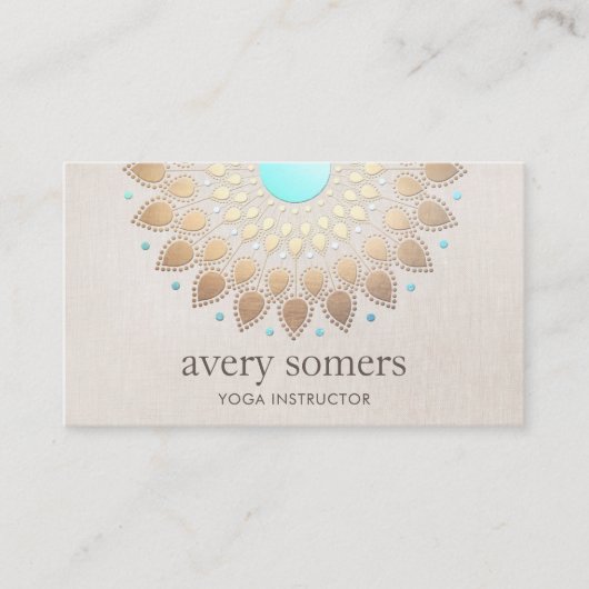 エレガント金ゴールド華美ロータマンダラベージュリネンルック 名刺 (正面)