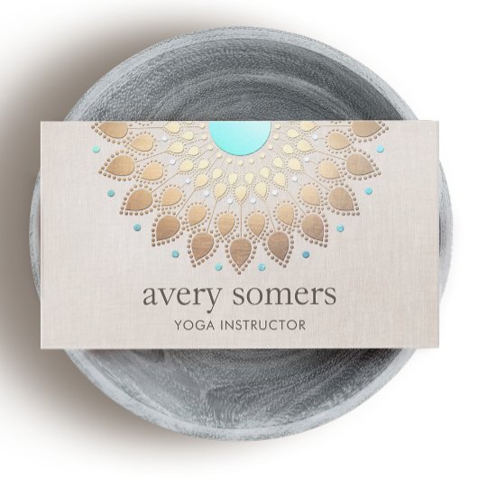 エレガント金ゴールド華美ロータマンダラベージュリネンルック 名刺