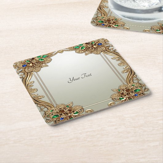 エレガント金ゴールド華美紙コースター スクエアペーパーコースター (アングル)