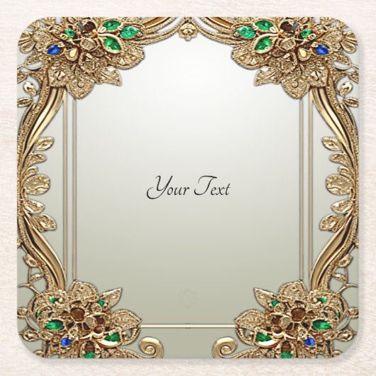 エレガント金ゴールド華美紙コースター スクエアペーパーコースター (正面)