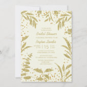 エレガント金ゴールド葉グリッタークリームブライダルシャワー 招待状 (正面)