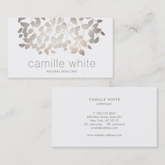 エレガント金ゴールド葉ナチュラルスキンカレの日スパ 名刺 (正面/裏面)