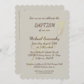 エレガント金ゴールド葉バプテスマ/《キリスト教》洗礼式や命名式フォトフラット 招待状 (正面/裏面)