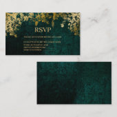 エレガント金ゴールド葉ビロード緑ウェディングRSVPカード エンクロージャーカード (正面/裏面)