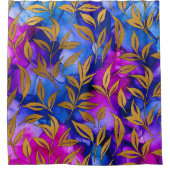 エレガント金ゴールド葉ブルーパープルシック シャワーカーテン (正面)