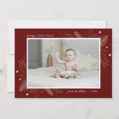 エレガント金ゴールド葉2枚写真クリスマスファミリーカード シーズンカード (正面)