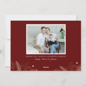 エレガント金ゴールド葉2枚写真クリスマスファミリーカード シーズンカード (裏面)