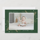 エレガント金ゴールド葉2枚写真クリスマスファミリーカード シーズンカード (正面)