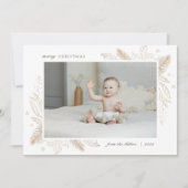 エレガント金ゴールド葉2枚写真クリスマスファミリーカード シーズンカード (正面)